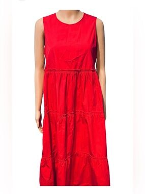 Madewell Bright Red Cattail Tiered Sleeveless Dress XXS